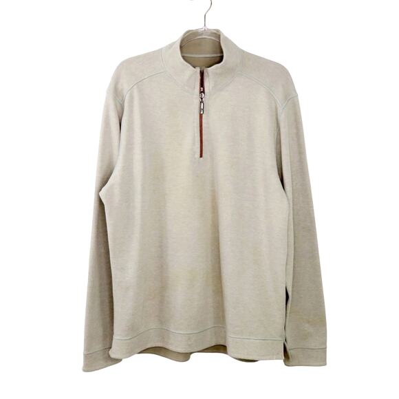 Tommy Bahama Men's Beige Tan Quarter Zip Sweater Size Large Preppy - Picture 1 of 4